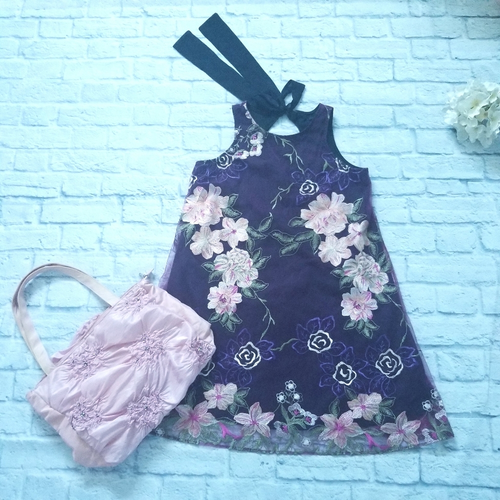 Women's Embroidered Floral Mesh Net A Line Dress